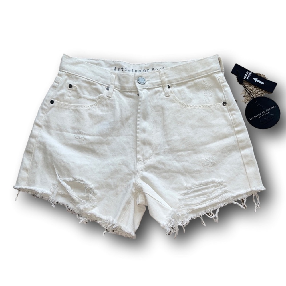 Articles of Society Meredith Hi-Rise White Distressed Shorts